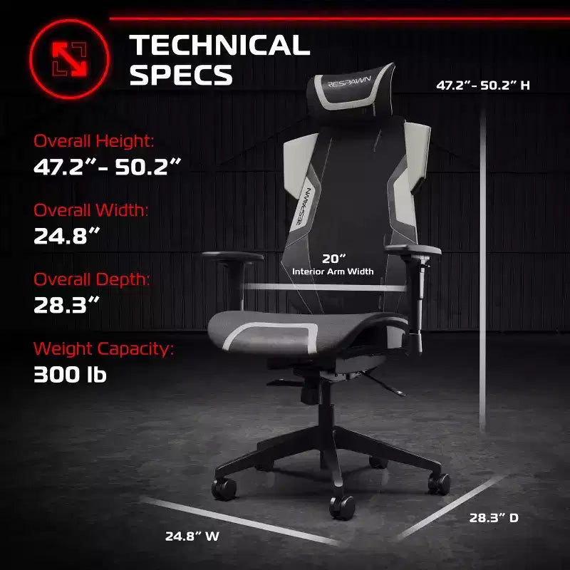 RESPAWN Flexx Mesh Gaming Chair With Lumbar Support and Adjustable Headrest