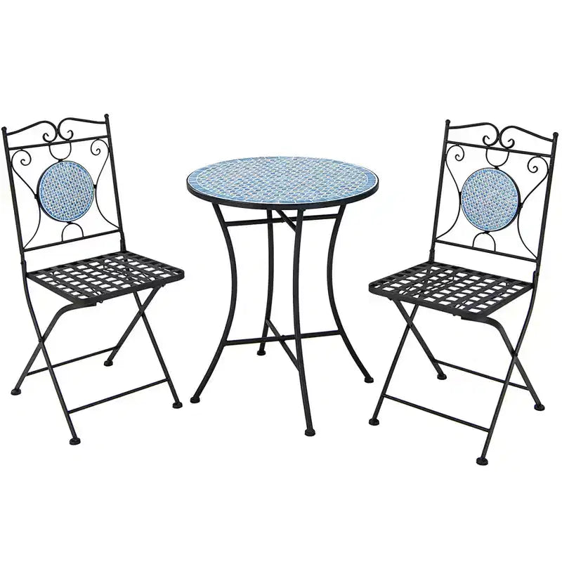 Costway 3pcs Patio Bistro Set Outdoor Furniture Mosaic Table Chairs All Weather Garden