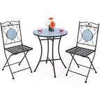 Costway 3pcs Patio Bistro Set Outdoor Furniture Mosaic Table Chairs All Weather Garden