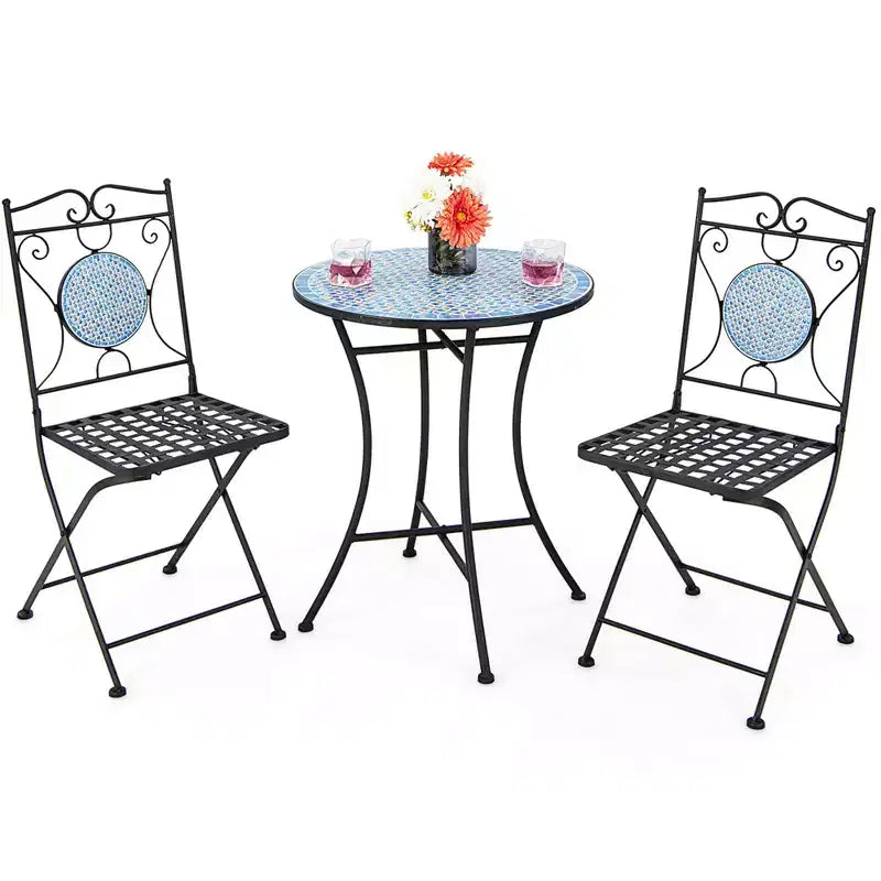 Costway 3pcs Patio Bistro Set Outdoor Furniture Mosaic Table Chairs All Weather Garden
