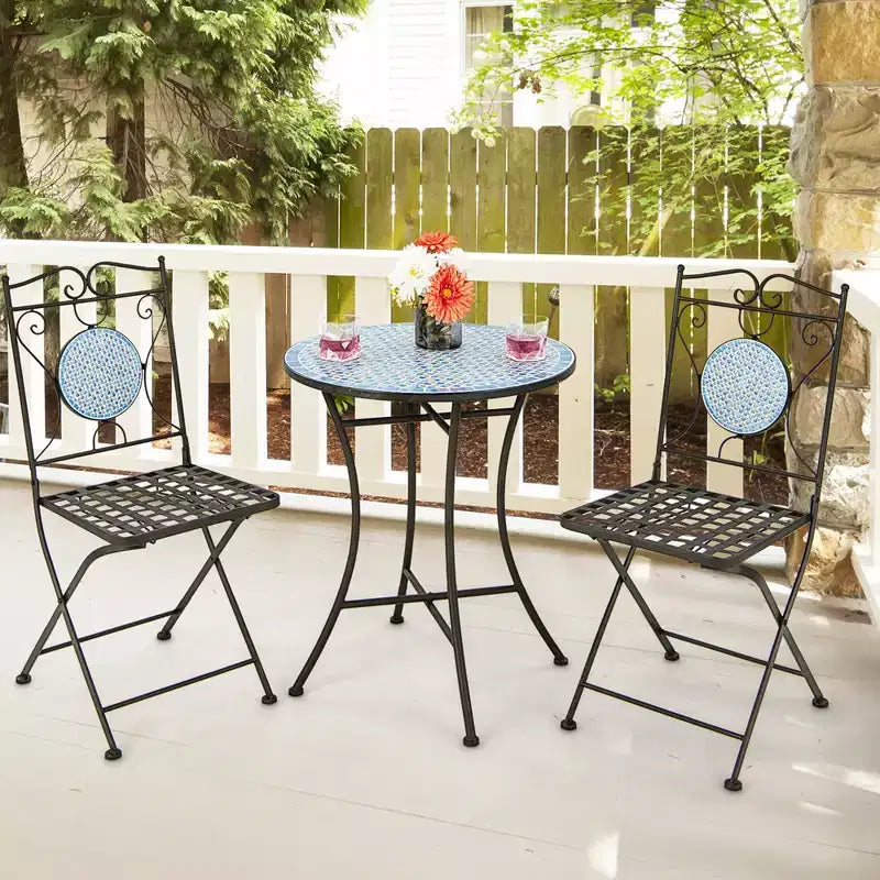 Costway 3pcs Patio Bistro Set Outdoor Furniture Mosaic Table Chairs All Weather Garden