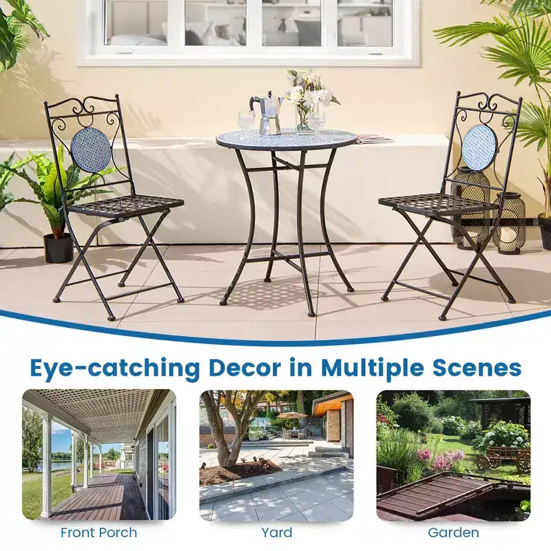 Costway 3pcs Patio Bistro Set Outdoor Furniture Mosaic Table Chairs All Weather Garden