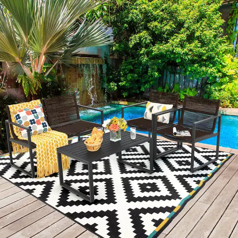 Costway 4PCS Patio Furniture Conversation Set Sofa Loveseat Armrest Garden Deck