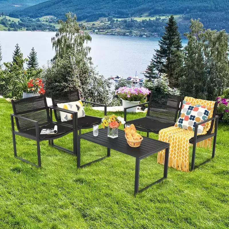 Costway 4PCS Patio Furniture Conversation Set Sofa Loveseat Armrest Garden Deck
