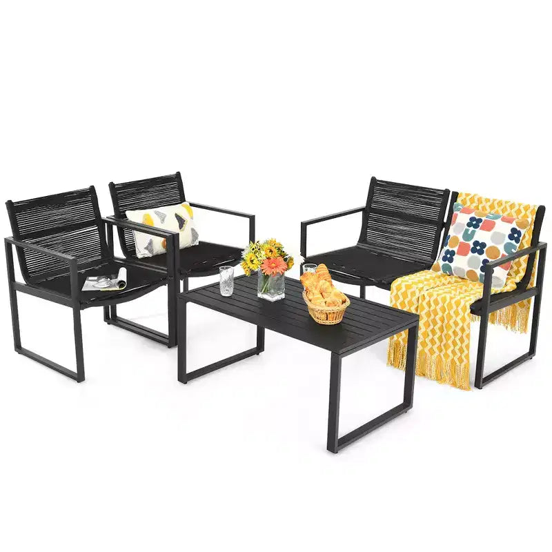 Costway 4PCS Patio Furniture Conversation Set Sofa Loveseat Armrest Garden Deck
