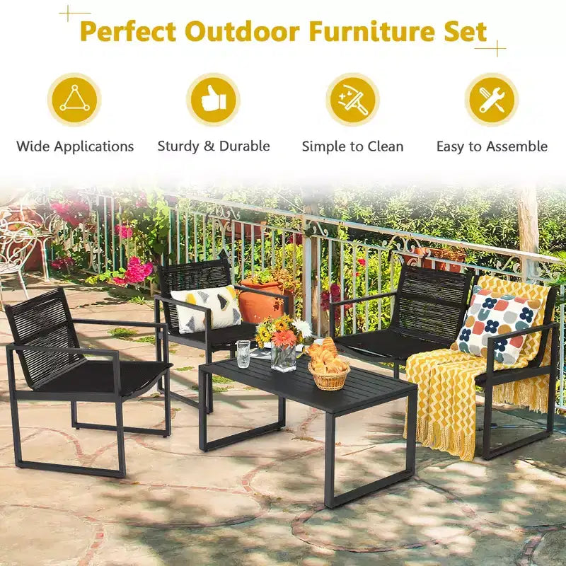 Costway 4PCS Patio Furniture Conversation Set Sofa Loveseat Armrest Garden Deck