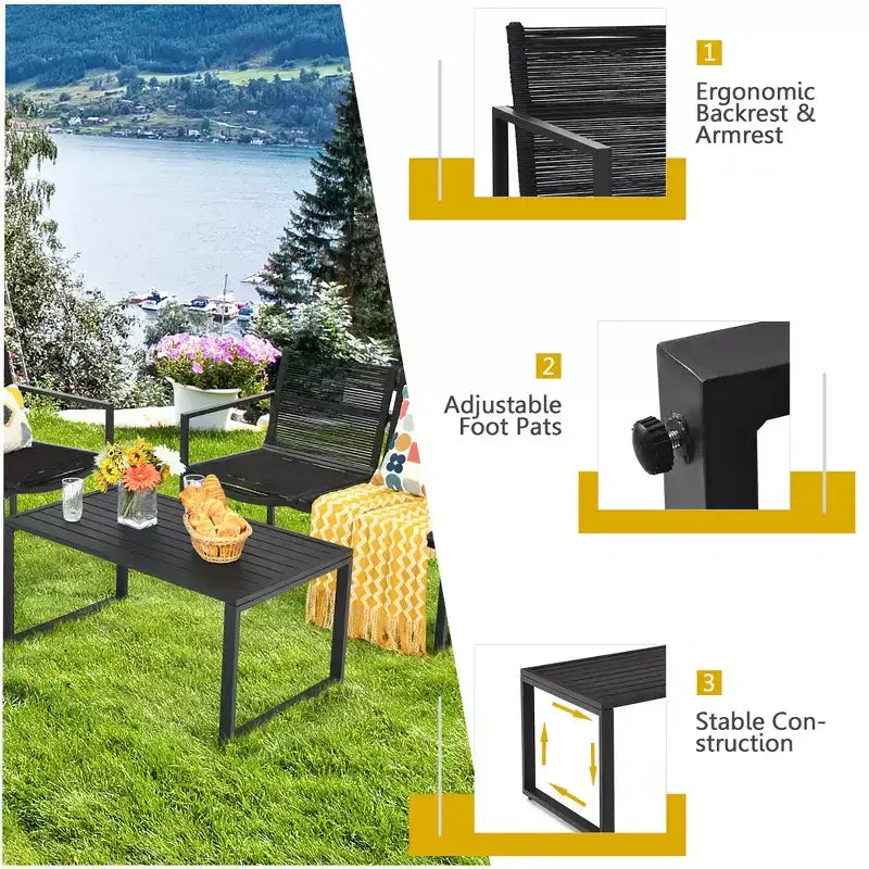 Costway 4PCS Patio Furniture Conversation Set Sofa Loveseat Armrest Garden Deck