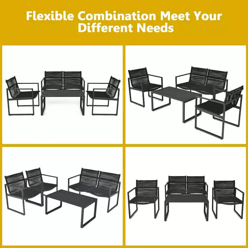 Costway 4PCS Patio Furniture Conversation Set Sofa Loveseat Armrest Garden Deck
