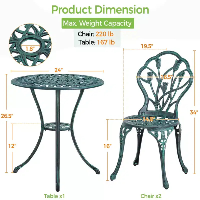 Yaheetech 3 Piece Outdoor Bistro Table Set for Garden Backyard