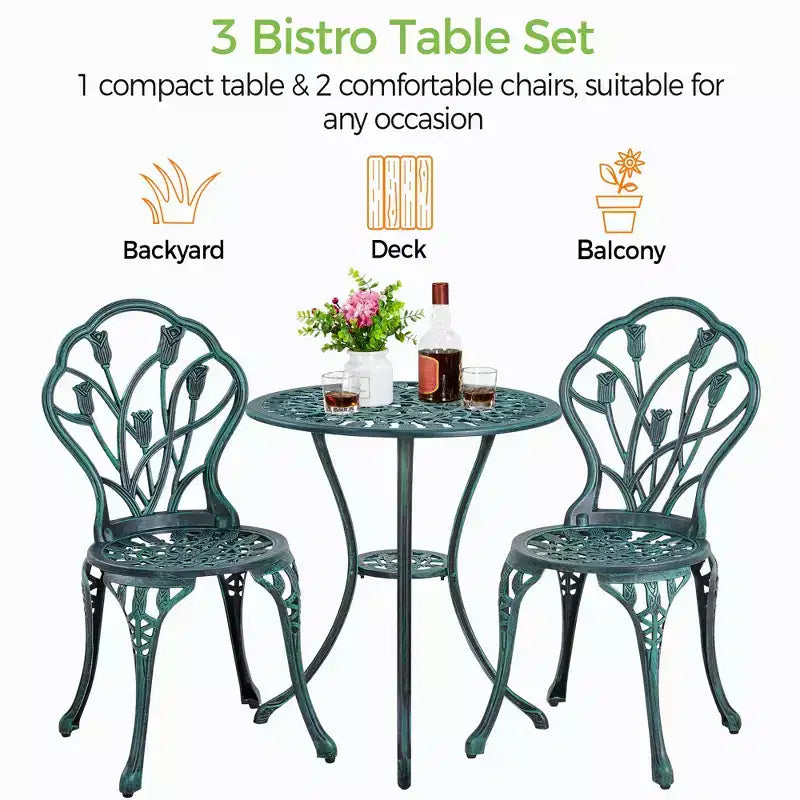 Yaheetech 3 Piece Outdoor Bistro Table Set for Garden Backyard