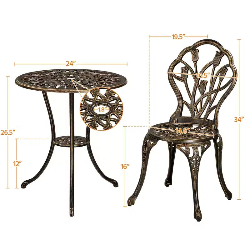 Yaheetech 3 Piece Outdoor Bistro Table Set for Garden Backyard