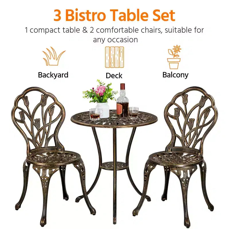 Yaheetech 3 Piece Outdoor Bistro Table Set for Garden Backyard