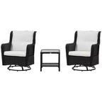 Outsunny 3-Piece Patio Bistro Set, PE Rattan Wicker Outdoor Furniture, Soft Cushions, 2 360 Swivel Rocking Chairs, 2-Tier Coffee Table