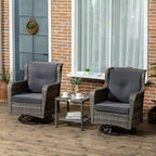 Outsunny 3-Piece Patio Bistro Set, PE Rattan Wicker Outdoor Furniture, Soft Cushions, 2 360 Swivel Rocking Chairs, 2-Tier Coffee Table