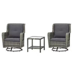 Outsunny 3-Piece Patio Bistro Set, PE Rattan Wicker Outdoor Furniture, Soft Cushions, 2 360 Swivel Rocking Chairs, 2-Tier Coffee Table