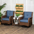 Outsunny 3-Piece Patio Bistro Set, PE Rattan Wicker Outdoor Furniture, Soft Cushions, 2 360 Swivel Rocking Chairs, 2-Tier Coffee Table