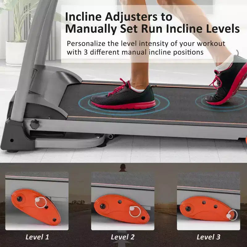 1.5HP Electric Adjustable Compact Folding Treadmill with Equipment Holder, Pulse Sensor and 3 Levels of Incline - ModernLuxe
