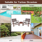 Costway 3PCS Patio Rattan Furniture Set Solid Eucalyptus Wood Frame Bistro Set with Coffee Table Patio Conversation Set (Brown)