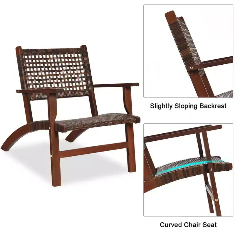 Costway 3PCS Patio Rattan Furniture Set Solid Eucalyptus Wood Frame Bistro Set with Coffee Table Patio Conversation Set (Brown)