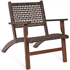 Costway 3PCS Patio Rattan Furniture Set Solid Eucalyptus Wood Frame Bistro Set with Coffee Table Patio Conversation Set (Brown)