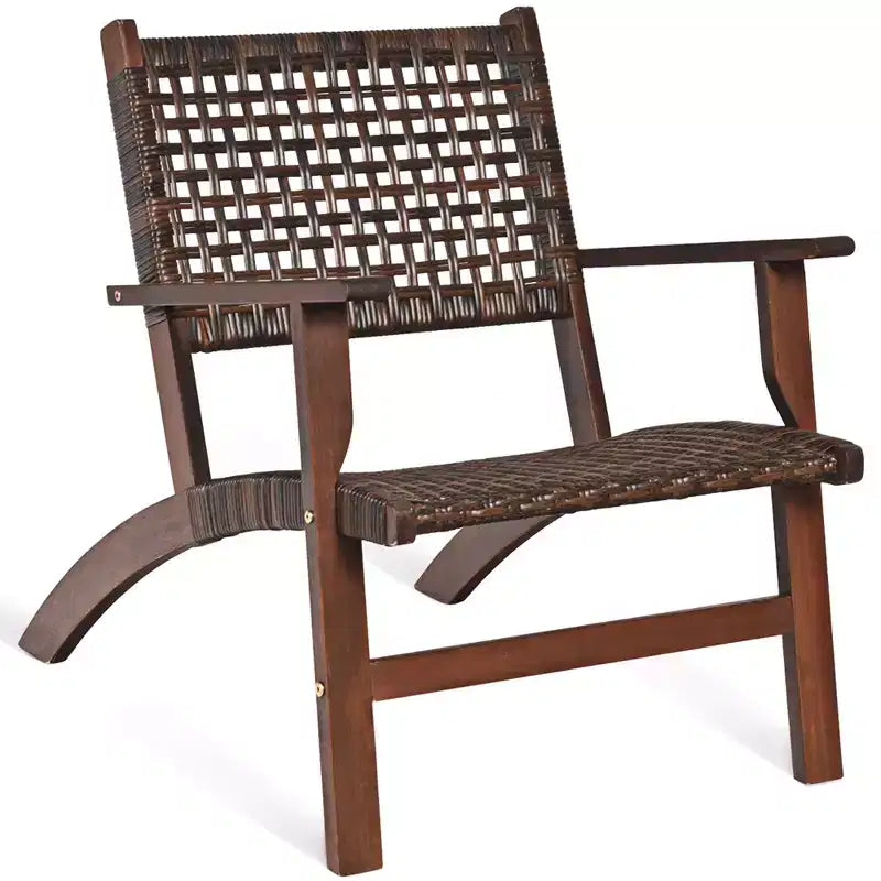 Costway 3PCS Patio Rattan Furniture Set Solid Eucalyptus Wood Frame Bistro Set with Coffee Table Patio Conversation Set (Brown)