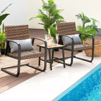 Costway 3 PCS Patio Rattan Furniture Bistro Set C-Spring Chair Padded Seat & Back Pillow Quick Dry