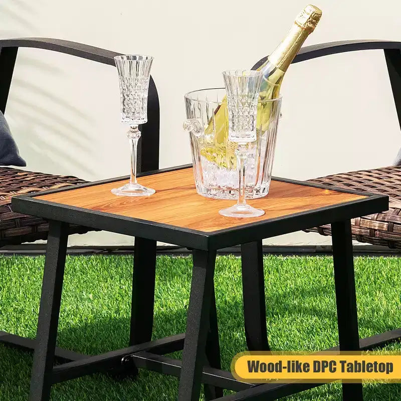 Costway 3 PCS Patio Rattan Furniture Bistro Set C-Spring Chair Padded Seat & Back Pillow Quick Dry