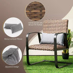 Costway 3 PCS Patio Rattan Furniture Bistro Set C-Spring Chair Padded Seat & Back Pillow Quick Dry