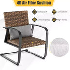 Costway 3 PCS Patio Rattan Furniture Bistro Set C-Spring Chair Padded Seat & Back Pillow Quick Dry