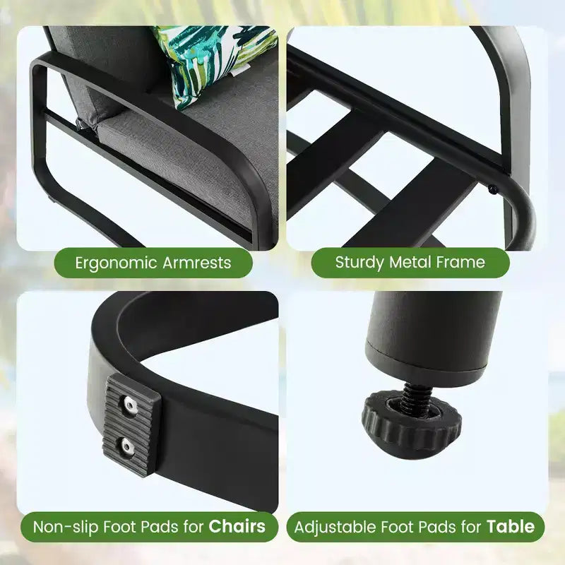 Costway 3pcs Patio Bistro Conversation Set DPC Tabletop Metal Cushioned Chairs Outdoor