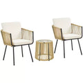 Yaheetech 3-Piece Outdoor Metal Frame Wicker Bistro Set w/ 2 Chairs and Tempered Glass Top Side Table, Tan
