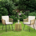 Yaheetech 3-Piece Outdoor Metal Frame Wicker Bistro Set w/ 2 Chairs and Tempered Glass Top Side Table, Tan