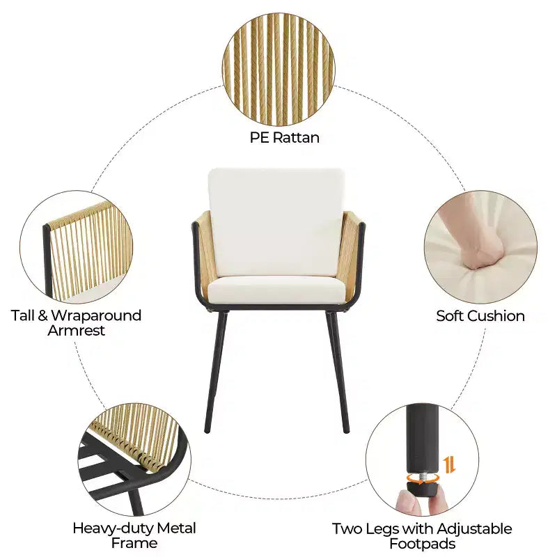 Yaheetech 3-Piece Outdoor Metal Frame Wicker Bistro Set w/ 2 Chairs and Tempered Glass Top Side Table, Tan