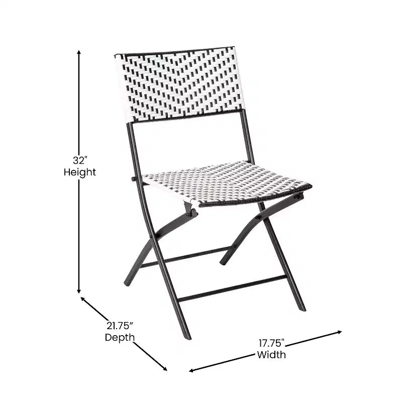 Flash Furniture Rouen Three Piece Folding Bistro Set in PE Rattan with Metal Frames for Indoor and Outdoor Use