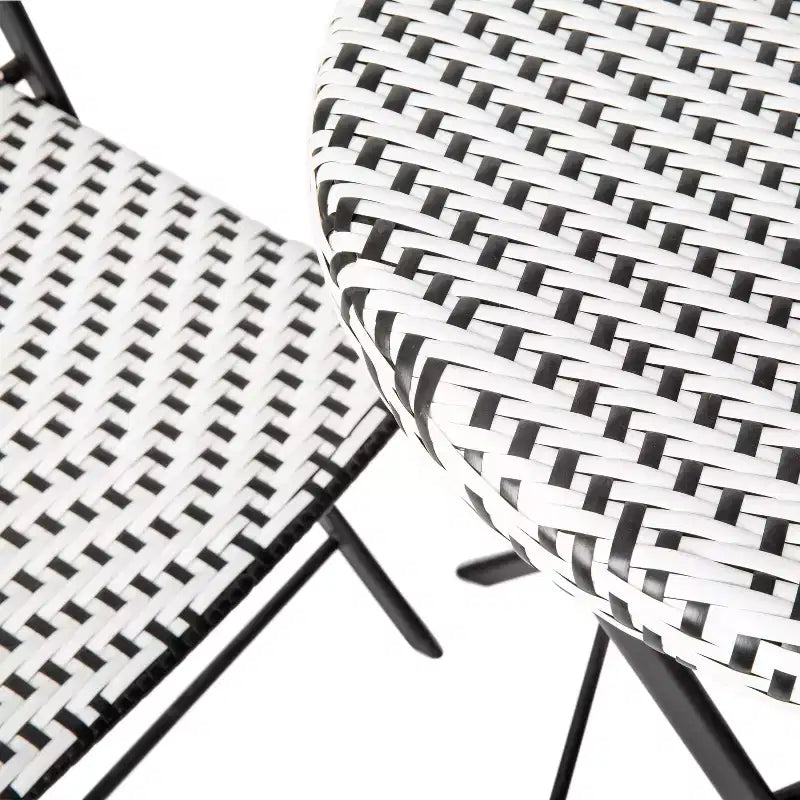 Flash Furniture Rouen Three Piece Folding Bistro Set in PE Rattan with Metal Frames for Indoor and Outdoor Use