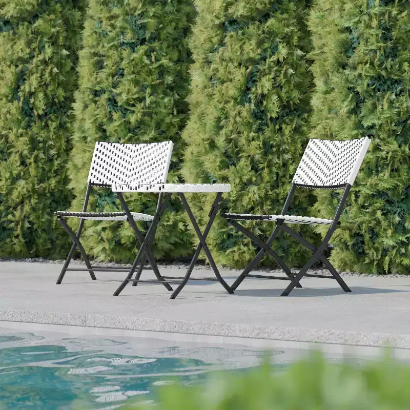 Flash Furniture Rouen Three Piece Folding Bistro Set in PE Rattan with Metal Frames for Indoor and Outdoor Use