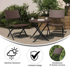 Flash Furniture Rouen Three Piece Folding Bistro Set in PE Rattan with Metal Frames for Indoor and Outdoor Use