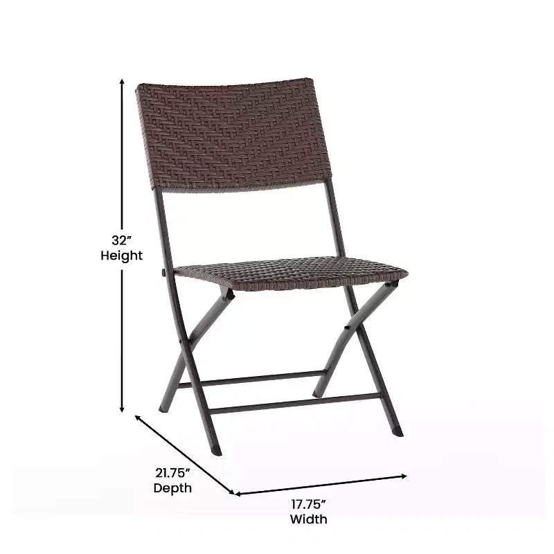 Flash Furniture Rouen Three Piece Folding Bistro Set in PE Rattan with Metal Frames for Indoor and Outdoor Use