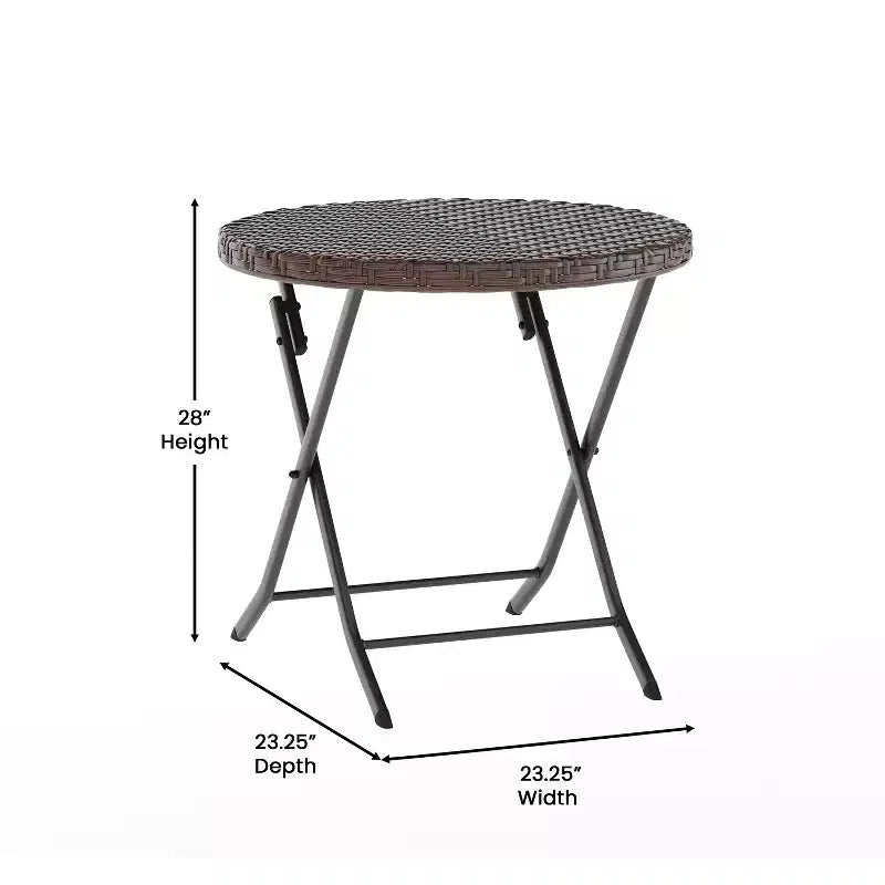 Flash Furniture Rouen Three Piece Folding Bistro Set in PE Rattan with Metal Frames for Indoor and Outdoor Use