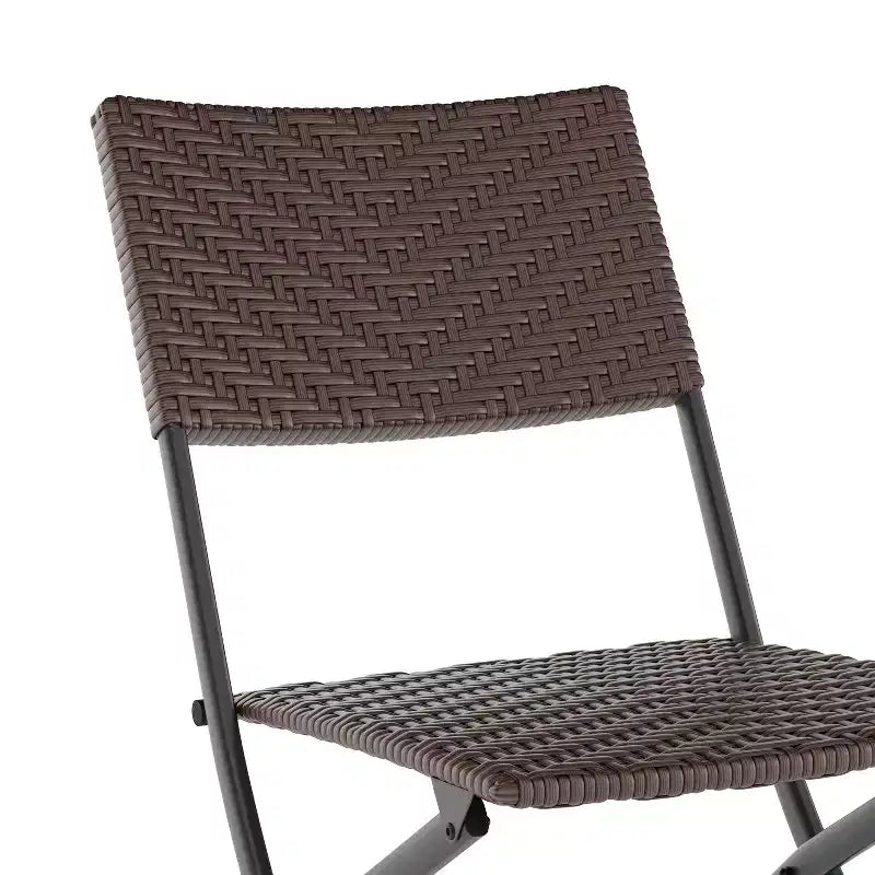 Flash Furniture Rouen Three Piece Folding Bistro Set in PE Rattan with Metal Frames for Indoor and Outdoor Use