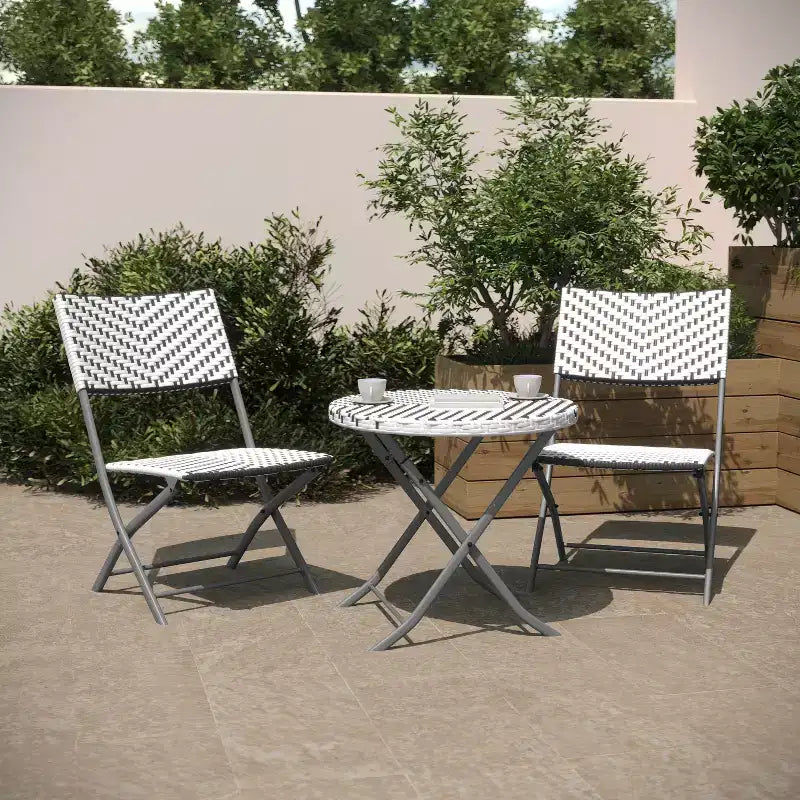 Flash Furniture Rouen Three Piece Folding Bistro Set in PE Rattan with Metal Frames for Indoor and Outdoor Use