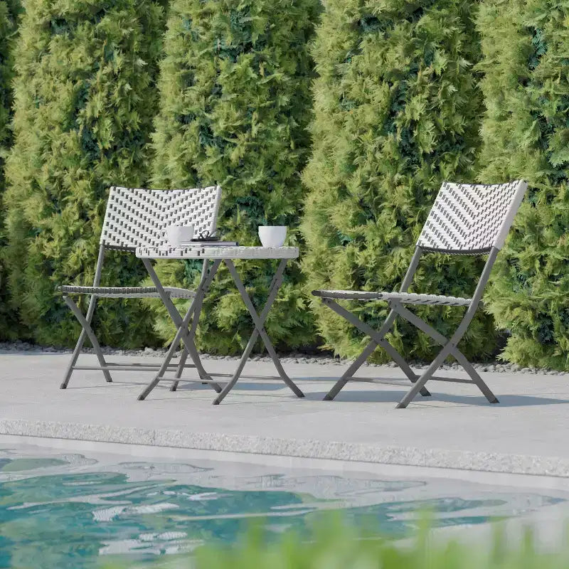Flash Furniture Rouen Three Piece Folding Bistro Set in PE Rattan with Metal Frames for Indoor and Outdoor Use