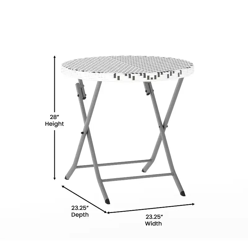 Flash Furniture Rouen Three Piece Folding Bistro Set in PE Rattan with Metal Frames for Indoor and Outdoor Use