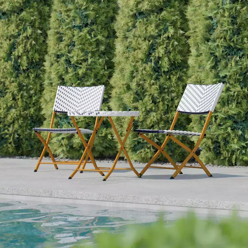 Flash Furniture Rouen Three Piece Folding Bistro Set in PE Rattan with Metal Frames for Indoor and Outdoor Use
