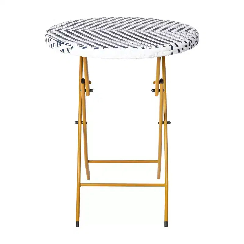 Flash Furniture Rouen Three Piece Folding Bistro Set in PE Rattan with Metal Frames for Indoor and Outdoor Use