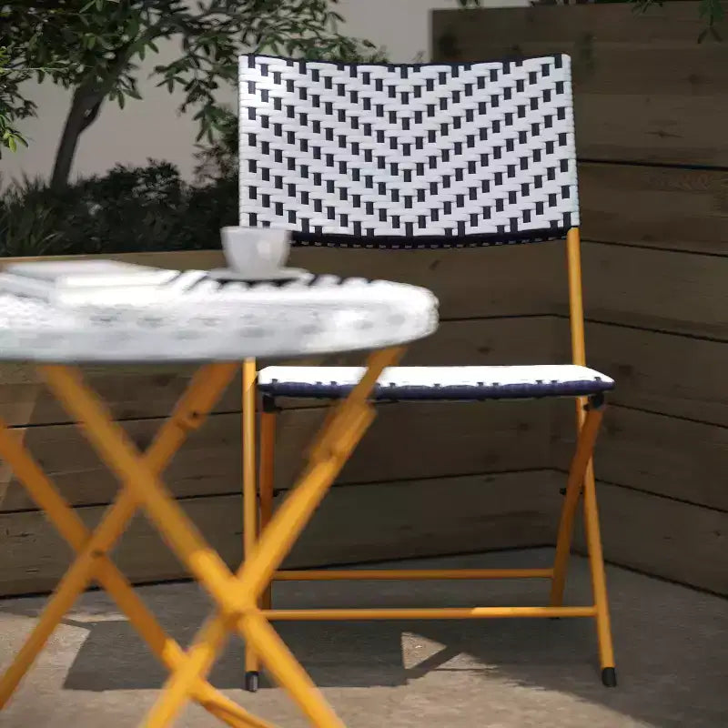 Flash Furniture Rouen Three Piece Folding Bistro Set in PE Rattan with Metal Frames for Indoor and Outdoor Use