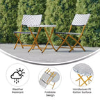 Flash Furniture Rouen Three Piece Folding Bistro Set in PE Rattan with Metal Frames for Indoor and Outdoor Use