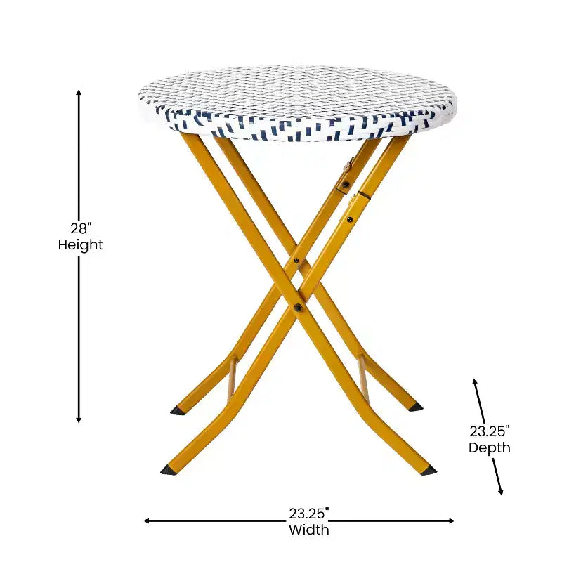 Flash Furniture Rouen Three Piece Folding Bistro Set in PE Rattan with Metal Frames for Indoor and Outdoor Use