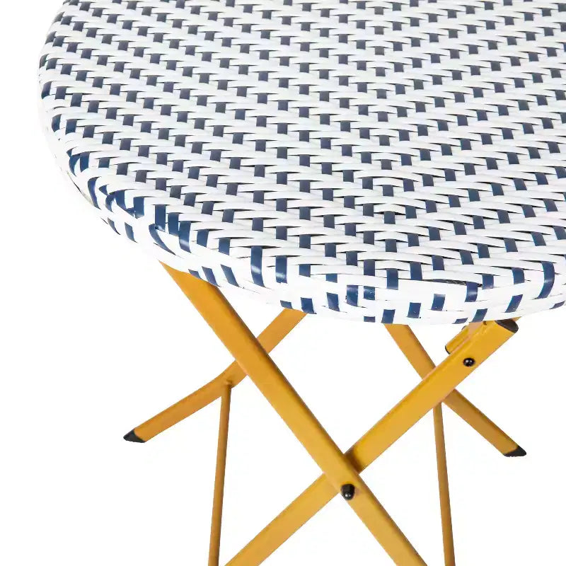 Flash Furniture Rouen Three Piece Folding Bistro Set in PE Rattan with Metal Frames for Indoor and Outdoor Use