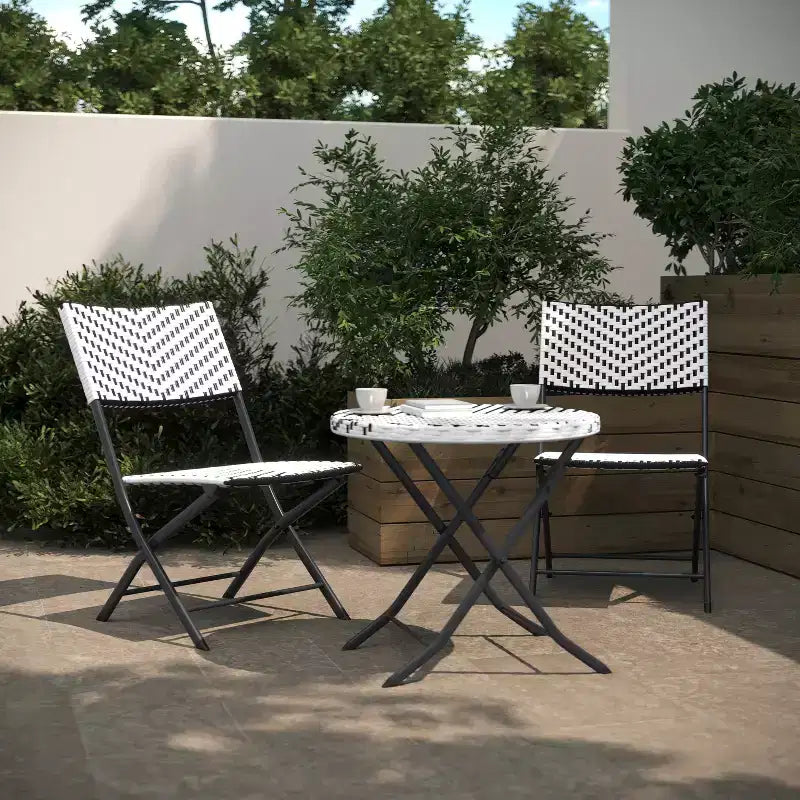 Flash Furniture Rouen Three Piece Folding Bistro Set in PE Rattan with Metal Frames for Indoor and Outdoor Use